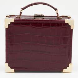 Aspinal Of London Burgundy Croc Embossed Leather Trunk Top Handle Bag