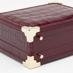 Aspinal Of London Burgundy Croc Embossed Leather Trunk Top Handle Bag