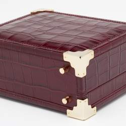 Aspinal Of London Burgundy Croc Embossed Leather Trunk Top Handle Bag