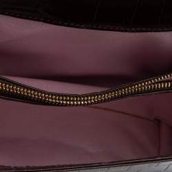 Aspinal of London Burgundy Croc Embossed Leather Small Mayfair Top Handle Bag