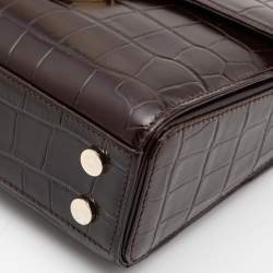 Aspinal of London Burgundy Croc Embossed Leather Small Mayfair Top Handle Bag