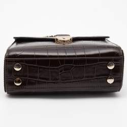 Aspinal of London Burgundy Croc Embossed Leather Small Mayfair Top Handle Bag
