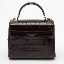 Aspinal of London Burgundy Croc Embossed Leather Small Mayfair Top Handle Bag