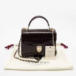 Aspinal of London Burgundy Croc Embossed Leather Small Mayfair Top Handle Bag
