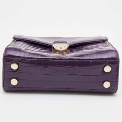 Aspinal Of London Purple Croc Embossed Leather Mayfair Top Handle Bag