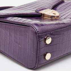 Aspinal Of London Purple Croc Embossed Leather Mayfair Top Handle Bag