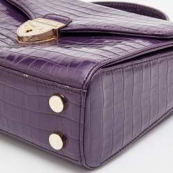Aspinal Of London Purple Croc Embossed Leather Mayfair Top Handle Bag