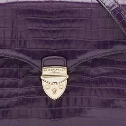Aspinal Of London Purple Croc Embossed Leather Mayfair Top Handle Bag