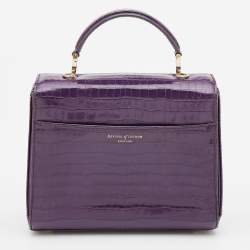 Aspinal Of London Purple Croc Embossed Leather Mayfair Top Handle Bag