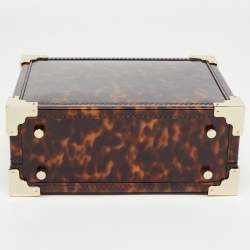 Aspinal Of London Brown Tortoise Patent Leather Trunk Top Handle Bag
