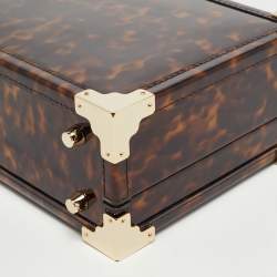 Aspinal Of London Brown Tortoise Patent Leather Trunk Top Handle Bag