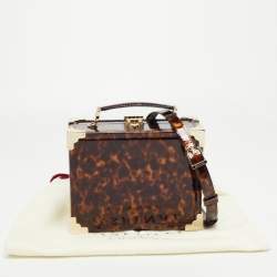 Aspinal Of London Brown Tortoise Patent Leather Trunk Top Handle Bag