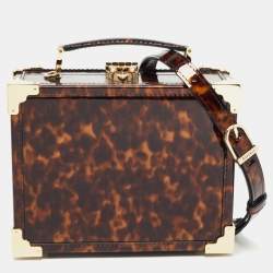 Aspinal Of London Brown Tortoise Patent Leather Trunk Top Handle Bag