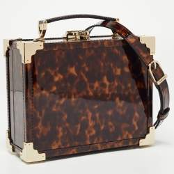 Aspinal Of London Brown Tortoise Patent Leather Trunk Top Handle Bag