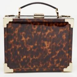 Aspinal Of London Brown Tortoise Patent Leather Trunk Top Handle Bag