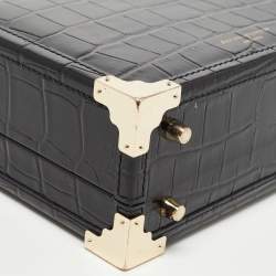 Aspinal Of London Black Croc Embossed Glossy Leather Trunk Top Handle Bag
