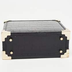 Aspinal Of London Black Croc Embossed Glossy Leather Trunk Top Handle Bag