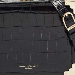 Aspinal Of London Black Croc Embossed Glossy Leather Trunk Top Handle Bag