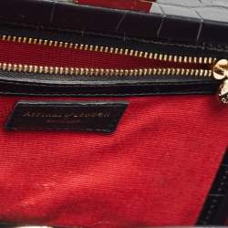 Aspinal Of London Black Croc Embossed Glossy Leather Trunk Top Handle Bag