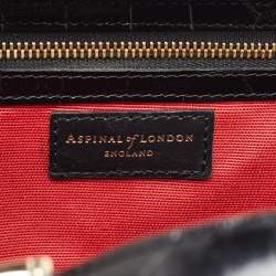 Aspinal Of London Black Croc Embossed Glossy Leather Trunk Top Handle Bag
