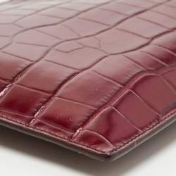 Aspinal Of London Dark Red Croc Embossed Leather Soho Clutch
