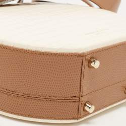 Aspinal Of London Off White/Brown Croc Embossed Leather Hat Box Bag