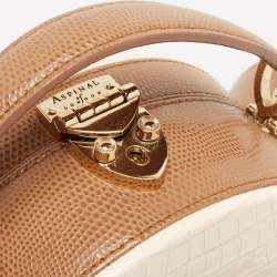 Aspinal Of London Off White/Brown Croc Embossed Leather Hat Box Bag