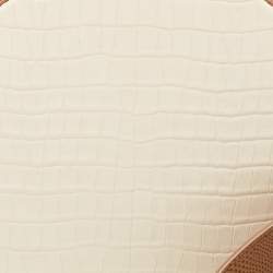 Aspinal Of London Off White/Brown Croc Embossed Leather Hat Box Bag