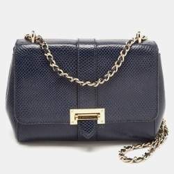 Aspinal Of London Blue Snakeskin Embossed Leather Small Lottie Shoulder Bag