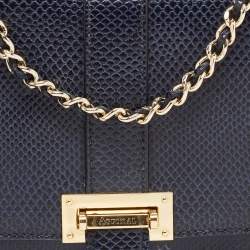 Aspinal Of London Blue Snakeskin Embossed Leather Small Lottie Shoulder Bag