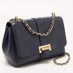 Aspinal Of London Blue Snakeskin Embossed Leather Small Lottie Shoulder Bag