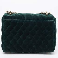 Aspinal Of London Green Quilted Velvet Small Lottie Shoulder Bag