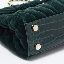 Aspinal Of London Green Quilted Velvet Small Lottie Shoulder Bag