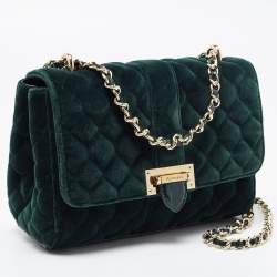 Aspinal Of London Green Quilted Velvet Small Lottie Shoulder Bag