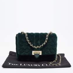 Aspinal Of London Green Quilted Velvet Small Lottie Shoulder Bag