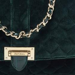 Aspinal Of London Green Quilted Velvet Small Lottie Shoulder Bag