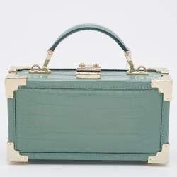 Aspinal of London Green Croc Emboosed Patent Leather Trinket Top Handle Bag 