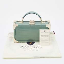 Aspinal of London Green Croc Emboosed Patent Leather Trinket Top Handle Bag 