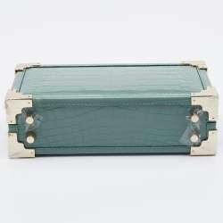 Aspinal of London Green Croc Emboosed Patent Leather Trinket Top Handle Bag 