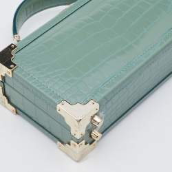 Aspinal of London Green Croc Emboosed Patent Leather Trinket Top Handle Bag 