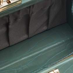 Aspinal of London Green Croc Emboosed Patent Leather Trinket Top Handle Bag 