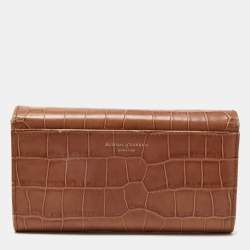 Aspinal Of London Brown Croc Embossed Leather Mayfair Continental Wallet 