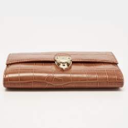 Aspinal Of London Brown Croc Embossed Leather Mayfair Continental Wallet 