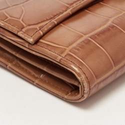 Aspinal Of London Brown Croc Embossed Leather Mayfair Continental Wallet 