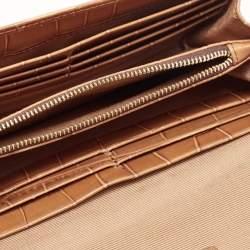 Aspinal Of London Brown Croc Embossed Leather Mayfair Continental Wallet 