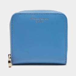 Aspinal Of London Light Blue Leather Zip Around Compact Wallet