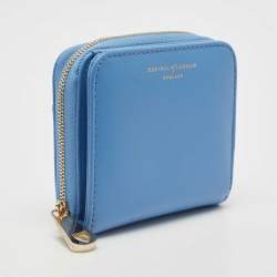 Aspinal Of London Light Blue Leather Zip Around Compact Wallet