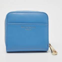 Aspinal Of London Light Blue Leather Zip Around Compact Wallet