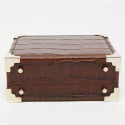 Aspinal Of London Brown Croc Embossed Leather Trunk Top Handle Bag