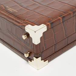 Aspinal Of London Brown Croc Embossed Leather Trunk Top Handle Bag